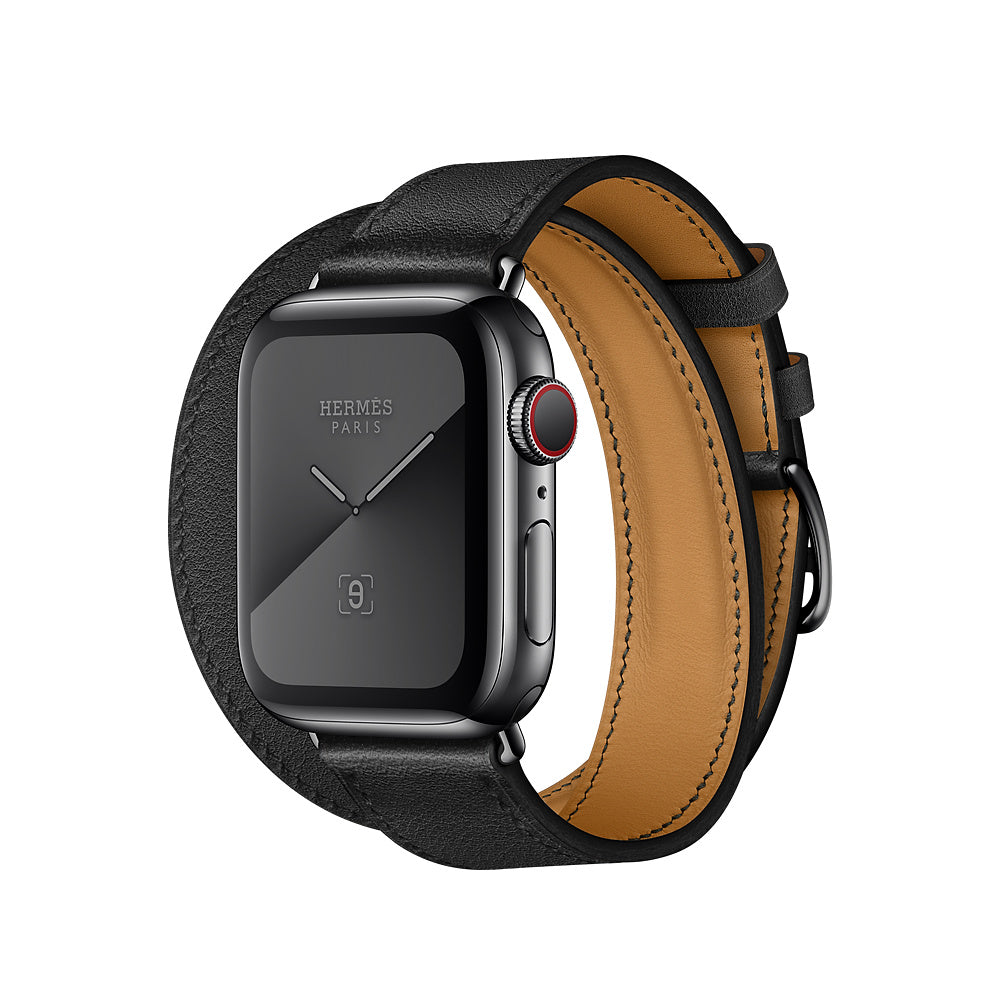 Black Epsom Leather Double Tour Apple Watch Band